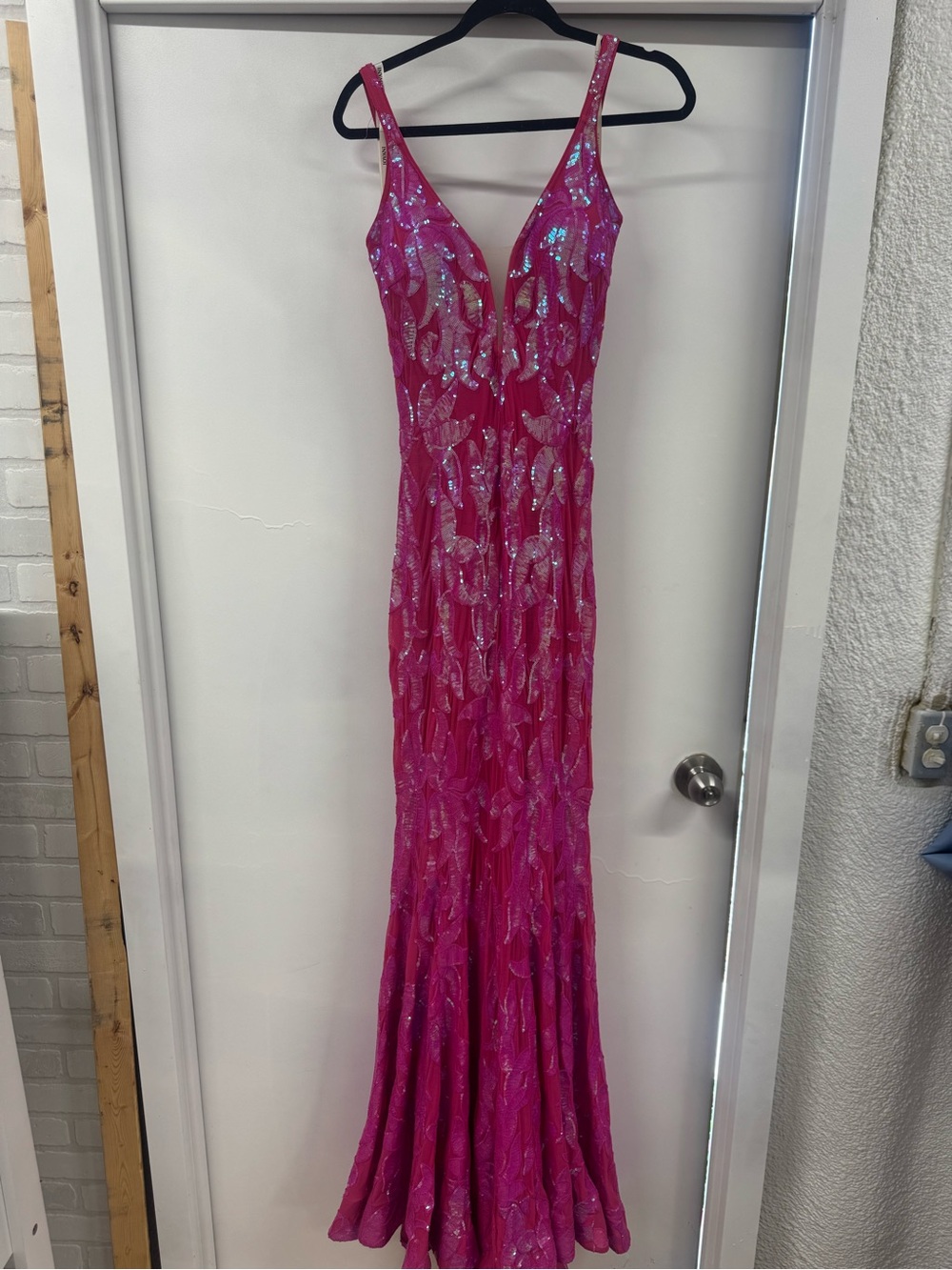Jovani Fuchsia Sequin Mermaid Prom Gown